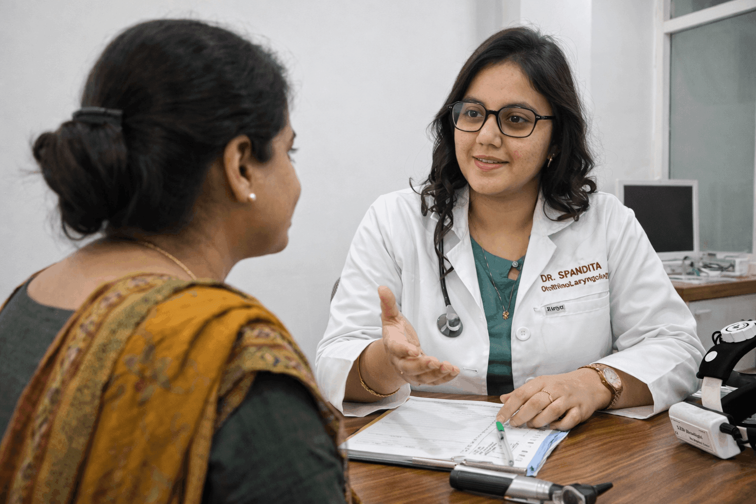 Doctor consulting patient with care
